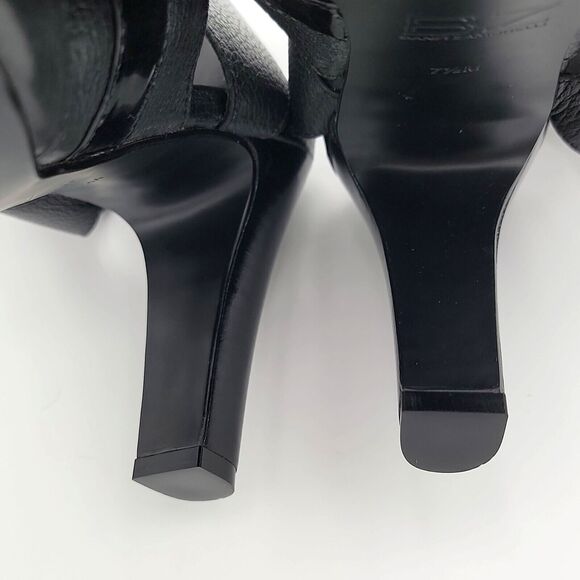 Banfi Zambrelli 7.5M Black Heels High 4in Leather Strappy Chunky Party Statement - Picture 10 of 10